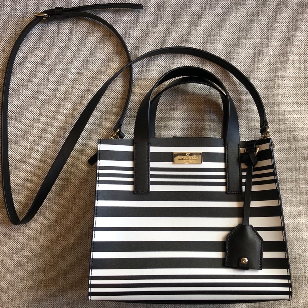 Kate Spade black and white stripped crossbody bag
